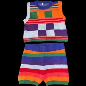 Custom crop knit two piece colorful set